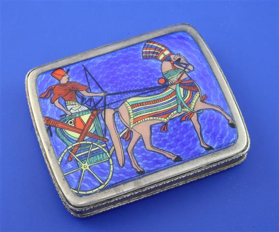 A 1940s Egyptian 800 standard silver and guilloche enamel cigarette case, 3in.